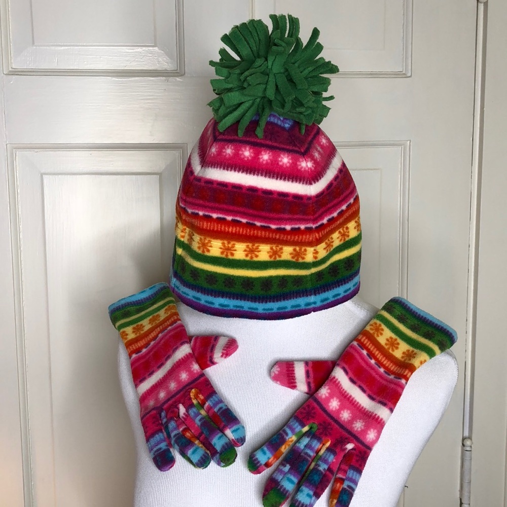 NWT Old Navy bright stripes Beanie and Gloves